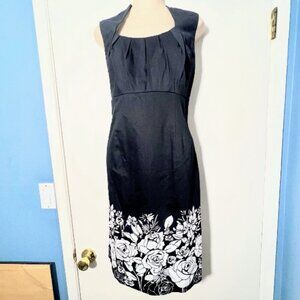 Kenar size 10 Women's Sleeveless Black White Floral Stretch Shift Dress